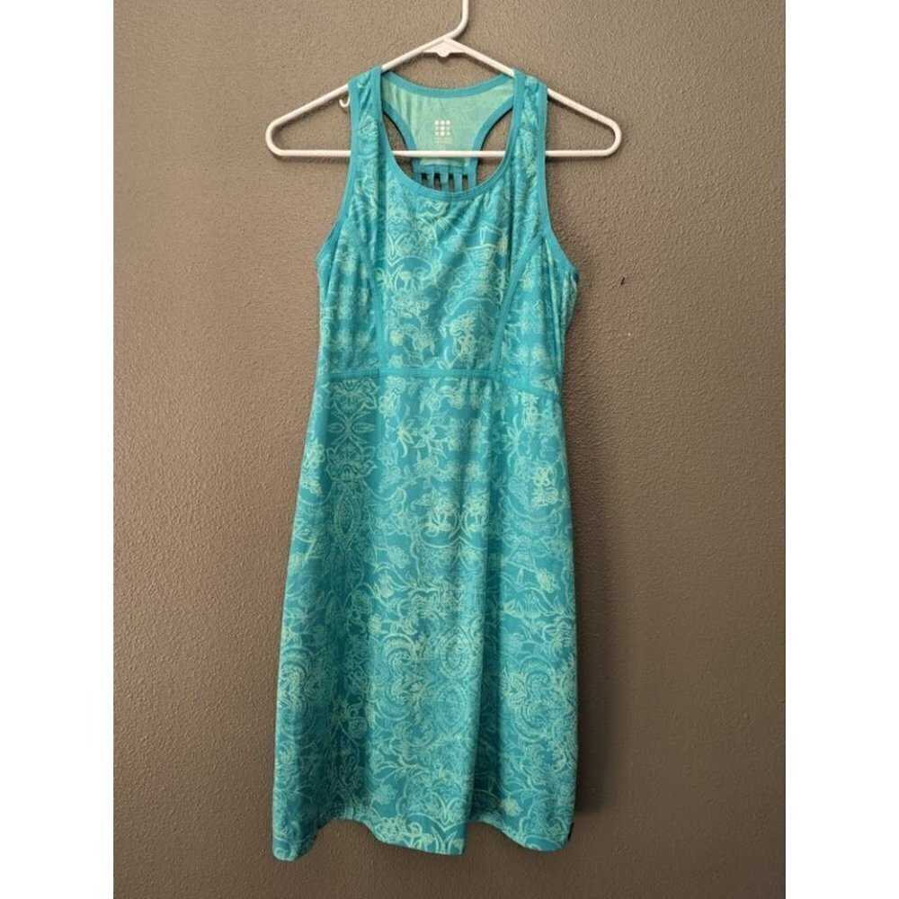 Title Nine Teal Floral Racerback Fit Flare Active Dress Women's Small